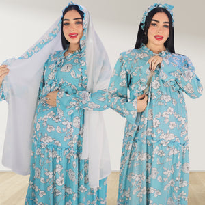 MALIKAT ALWURUD TURQUOISE  LAYERED MATERNITY AND NURSING GOWN