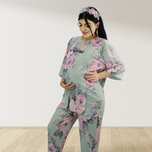 Load image into Gallery viewer, FLORAL GREEN DROP SHOULDER PAJAMA SET WITH MATCHING BABY ROMPER - STYLED BY MAMA
