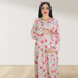 REEM PASTEL PINK DOUBLE ZIPPER MATERNITY AND NURSING DRESS