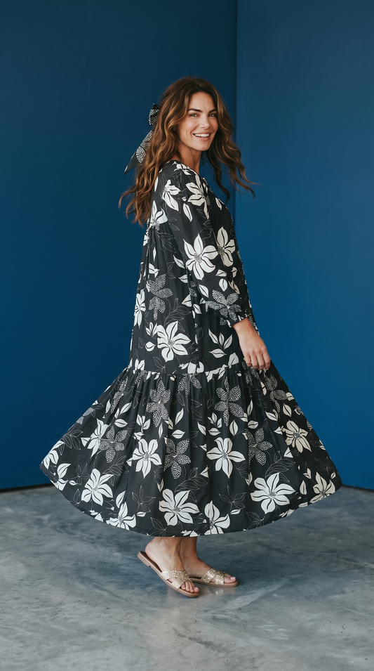 MARYOOM BLACK  RUFFLE MATERNITY AND NURSING DRESS WITH ZIPPER