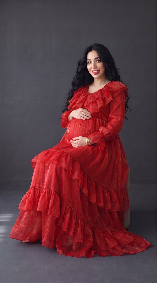 Theheb red rose maternity and nursing dantela maxi