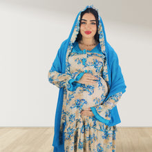 Load image into Gallery viewer, MAITHA VINTAGE BLUE DOUBLE LAYERED MATERNITY AND NURSING GOWN WITH ZIPPER
