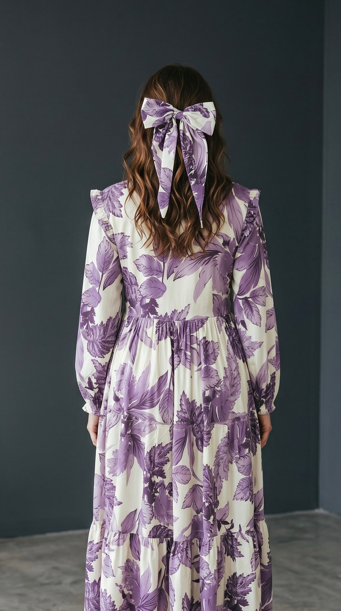 Additional view of Malika Purple Ruffle Maternity and Nursing Dress With Zipper