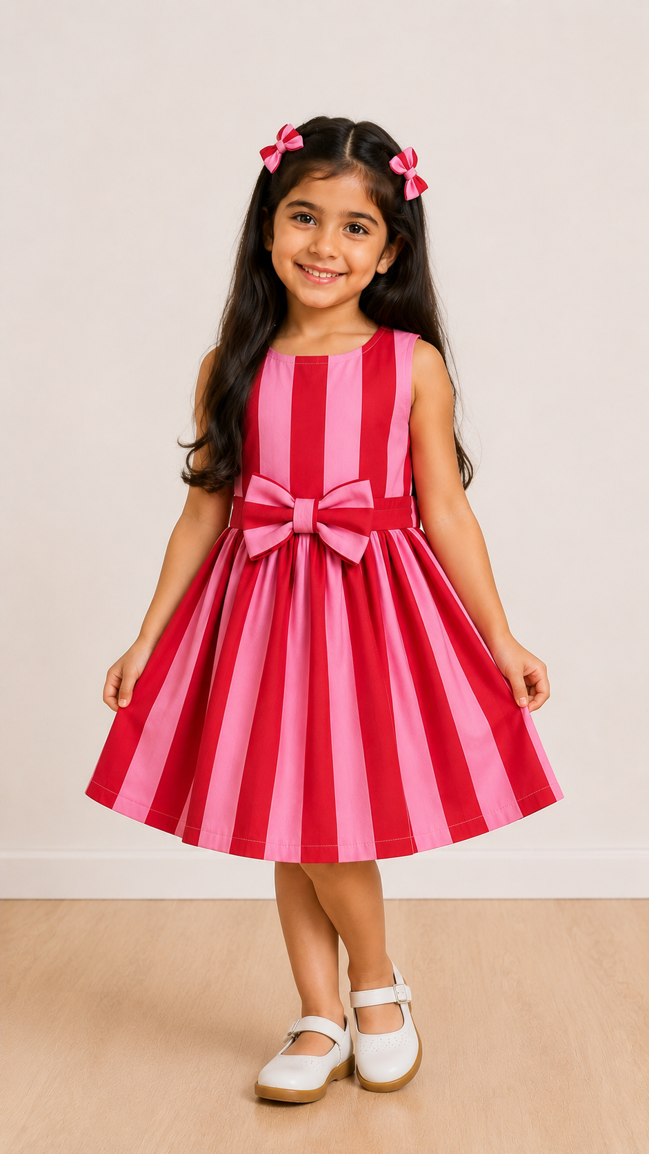 PINK AND RED STRIPES TWIRL DRESS