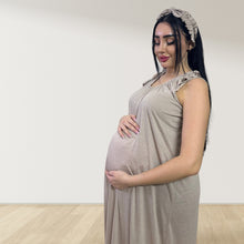 Load image into Gallery viewer, MOCHA BEIGE SIGNATURE RUFFLED ROBE AND LETTUCE SWADDLE SET
