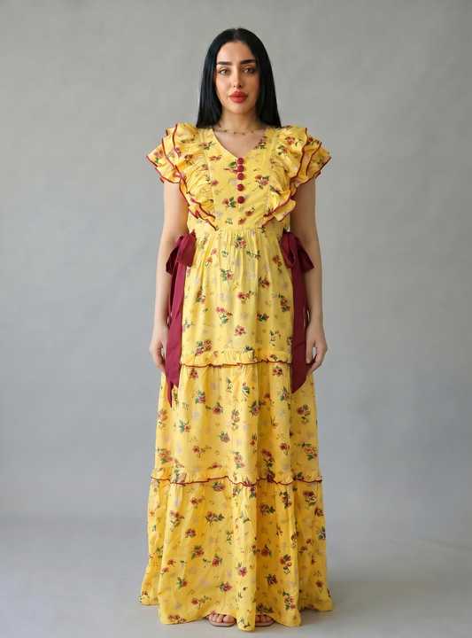 SUNSET FLORAL FARASHA SLEEVELESS  LAYERED MATERNITY AND NURSING GOWN