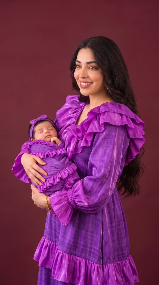 Theheb purple maternity and nursing dantela maxi