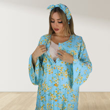 Load image into Gallery viewer, FLORAL BLUE SEASON 2  RUFFLE MATERNITY AND NURSING GOWN
