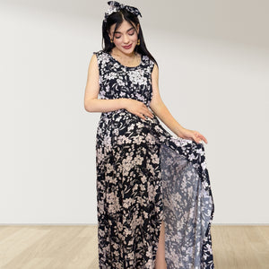 MID NIGHT BLUE PINK MOMMY AND ME 5 IN 1 LONG MATERNITY SET