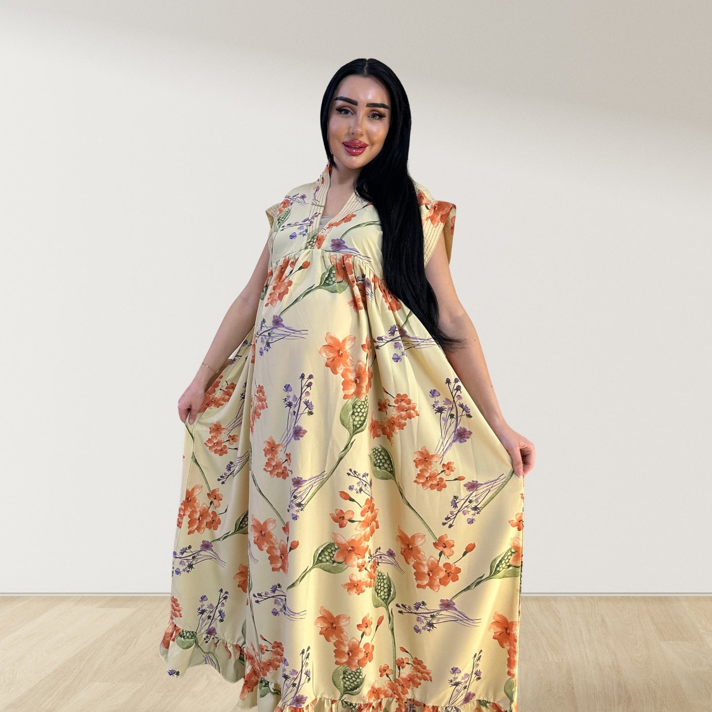 PEACH SPRING GARDEN FLORAL LULU SLEEVELESS MATERNITY AND NURSING GOWN