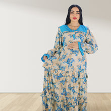 Load image into Gallery viewer, MAITHA VINTAGE BLUE DOUBLE LAYERED MATERNITY AND NURSING GOWN WITH ZIPPER
