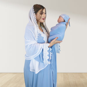 PRETTY IN POWDER BLUE  MATERNITY MAXI AND SWADDLE BLANKET  SET