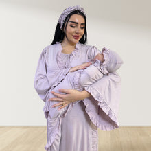 Load image into Gallery viewer, LILAC SIGNATURE RUFFLED ROBE AND LETTUCE SWADDLE SET
