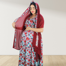 Load image into Gallery viewer, BLUE FARASHA SLEEVELESS  LAYERED MATERNITY AND NURSING GOWN
