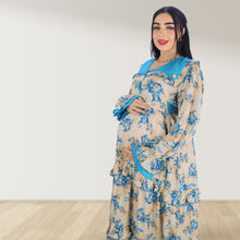 Load image into Gallery viewer, MAITHA VINTAGE BLUE DOUBLE LAYERED MATERNITY AND NURSING GOWN WITH ZIPPER
