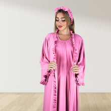 Load image into Gallery viewer, FLAMINGO PINK SIGNATURE RUFFLED ROBE AND LETTUCE SWADDLE SET
