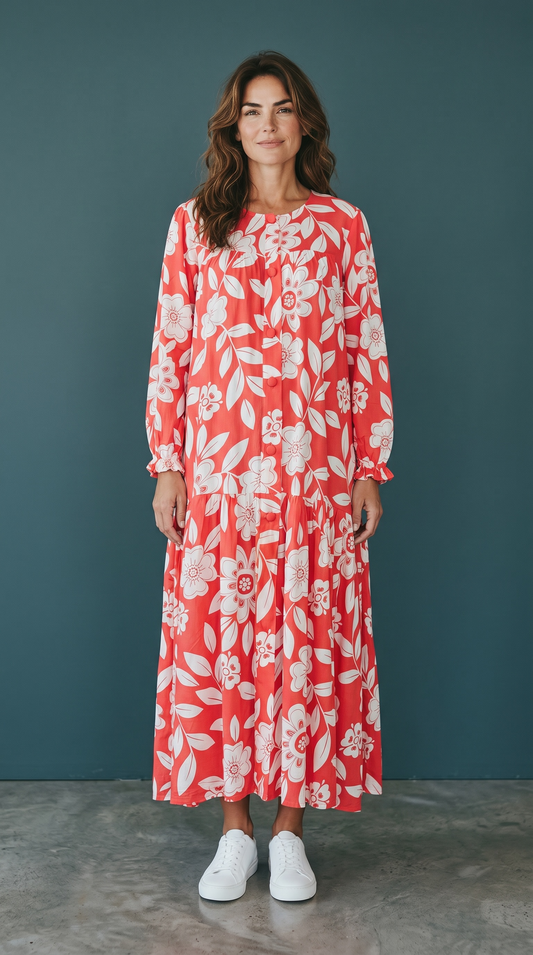 MARYOOM RED  RUFFLE MATERNITY AND NURSING DRESS WITH ZIPPER