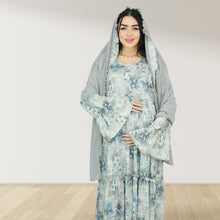 Load image into Gallery viewer, DHABIYA GREY PREMIUM COTTON  LAYERED MATERNITY AND NURSING DRESS WITH ZIPPER
