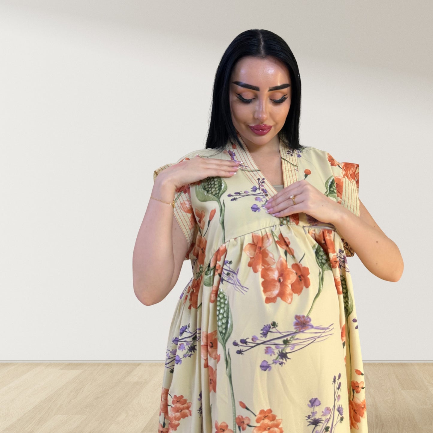 PEACH SPRING GARDEN FLORAL LULU SLEEVELESS MATERNITY AND NURSING GOWN