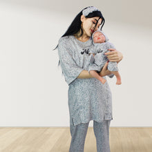 Load image into Gallery viewer, LEOPARD GREY  DROP SHOULDER PAJAMA SET WITH MATCHING BABY ROMPER - STYLED BY MAMA
