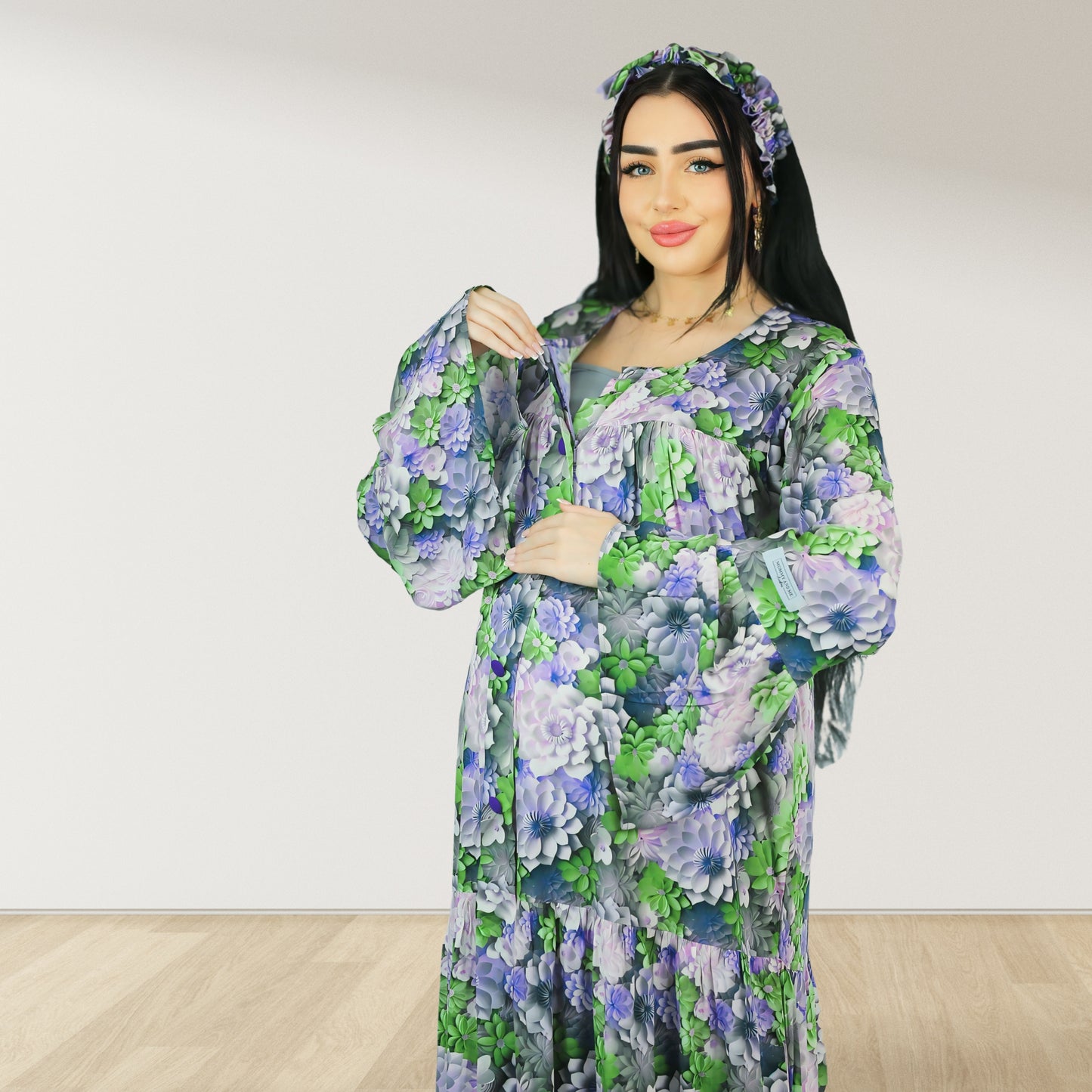MARYOOM PURPLE ROSE RUFFLE MATERNITY AND NURSING DRESS WITH ZIPPER