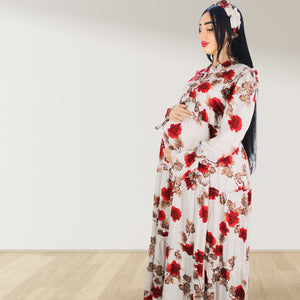 MALIKAT ALWURUD RED LAYERED MATERNITY AND NURSING GOWN