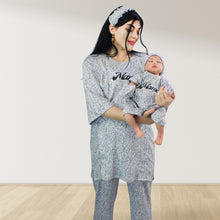 Load image into Gallery viewer, LEOPARD GREY  DROP SHOULDER PAJAMA SET WITH MATCHING BABY ROMPER - STYLED BY MAMA
