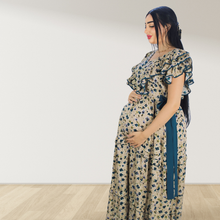 Load image into Gallery viewer, TEAL GREEN FARASHA SLEEVELESS  LAYERED MATERNITY AND NURSING GOWN
