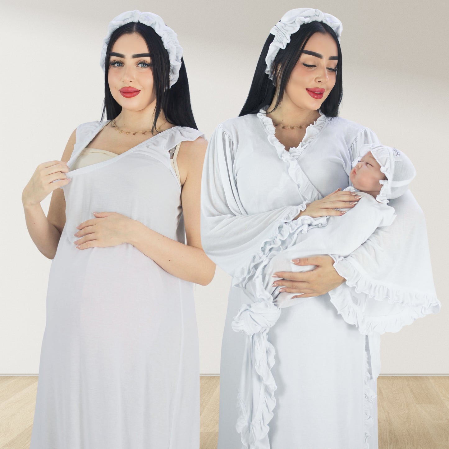 SWAN WHITE SIGNATURE RUFFLED ROBE AND LETTUCE SWADDLE SET