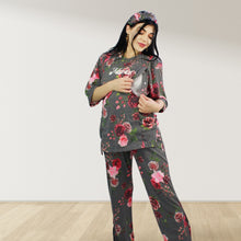 Load image into Gallery viewer, FLORAL GREY DROP SHOULDER PAJAMA SET WITH MATCHING BABY ROMPER - STYLED BY MAMA
