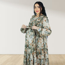 Load image into Gallery viewer, REEM COFFEE BROWN FLORAL DOUBLE ZIPPER MATERNITY AND NURSING DRESS
