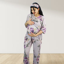 Load image into Gallery viewer, FLORAL PURPLE DROP SHOULDER PAJAMA SET WITH MATCHING BABY ROMPER - STYLED BY MAMA
