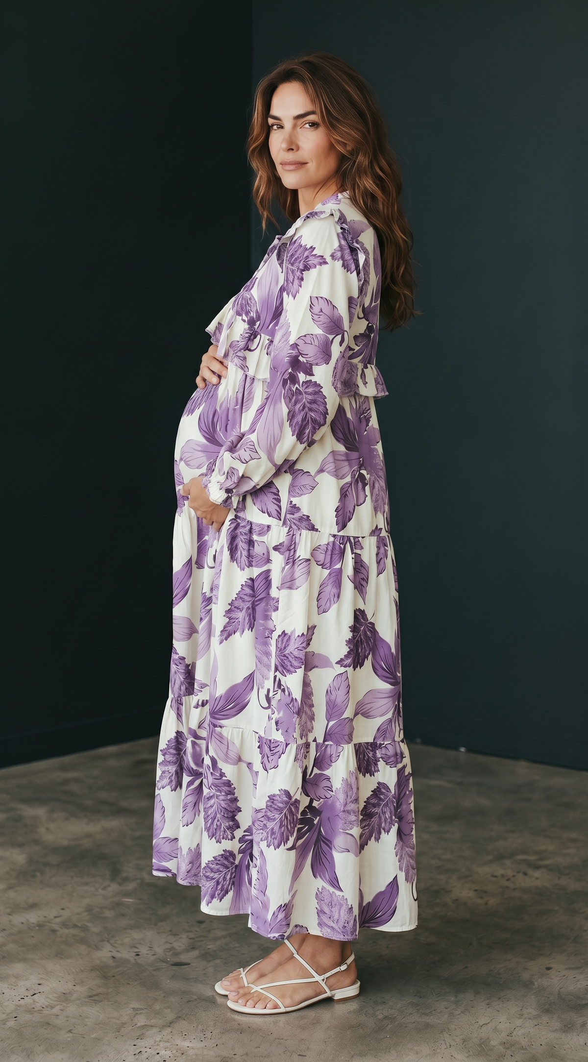 Malika Purple Ruffle Maternity and Nursing Dress With Zipper