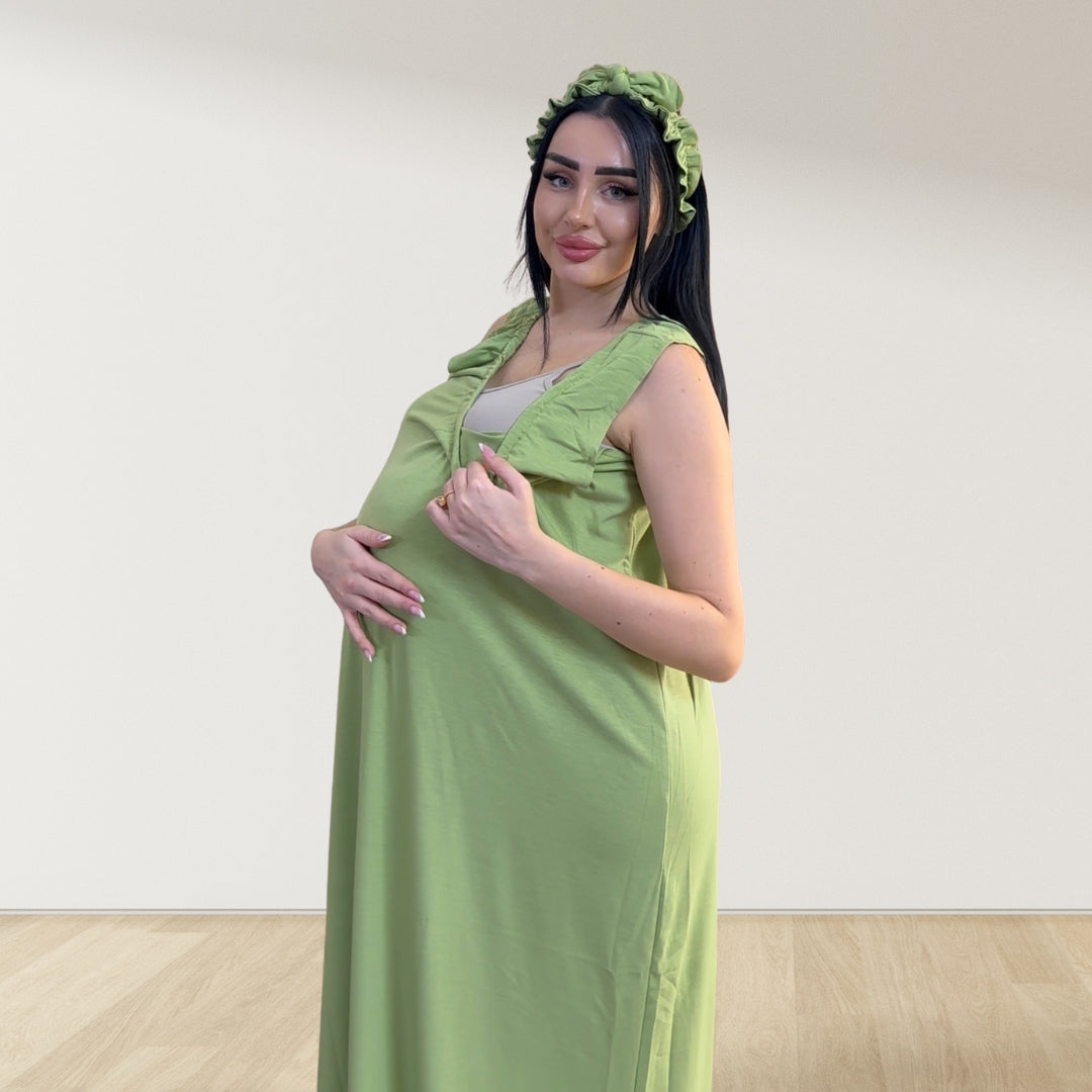 OLIVE GREEN SIGNATURE RUFFLED ROBE AND LETTUCE SWADDLE SET