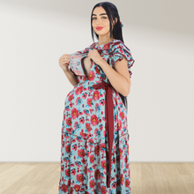 Load image into Gallery viewer, BLUE FARASHA SLEEVELESS  LAYERED MATERNITY AND NURSING GOWN
