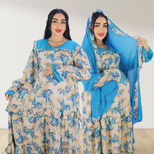 Load image into Gallery viewer, MAITHA VINTAGE BLUE DOUBLE LAYERED MATERNITY AND NURSING GOWN WITH ZIPPER
