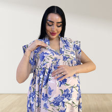Load image into Gallery viewer, SAPPHIRE FLORAL LULU SLEEVELESS MATERNITY AND NURSING GOWN
