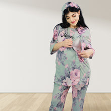 Load image into Gallery viewer, FLORAL GREEN DROP SHOULDER PAJAMA SET WITH MATCHING BABY ROMPER - STYLED BY MAMA
