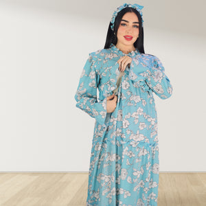 MALIKAT ALWURUD TURQUOISE  LAYERED MATERNITY AND NURSING GOWN