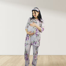 Load image into Gallery viewer, FLORAL PURPLE DROP SHOULDER PAJAMA SET WITH MATCHING BABY ROMPER - STYLED BY MAMA
