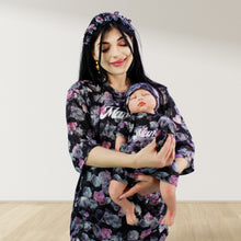 Load image into Gallery viewer, BLACK ROSE DROP SHOULDER PAJAMA SET WITH MATCHING BABY ROMPER - STYLED BY MAMA
