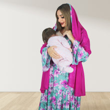 Load image into Gallery viewer, MARYOOM MAGENTA PINK FLORA LAYERED  RUFFLE MATERNITY AND NURSING GOWN WITH ZIPPER

