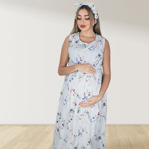 PEARL WHITE BOHO FLORAL  MOMMY AND ME 5 IN 1 LONG MATERNITY SET