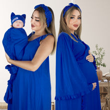 Load image into Gallery viewer, NAVY BLUE SIGNATURE RUFFLED ROBE AND LETTUCE SWADDLE SET
