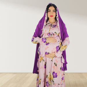 MALIKAT ALWURUD PERSIAN PINK LAYERED MATERNITY AND NURSING GOWN