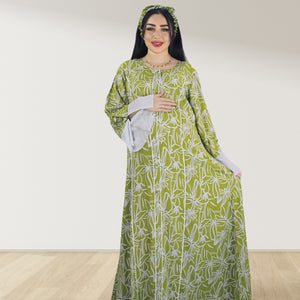 MAHRA GREEN PREMIUM COTTON TRIMMED  MATERNITY AND NURSING DRESS WITH ZIPPER