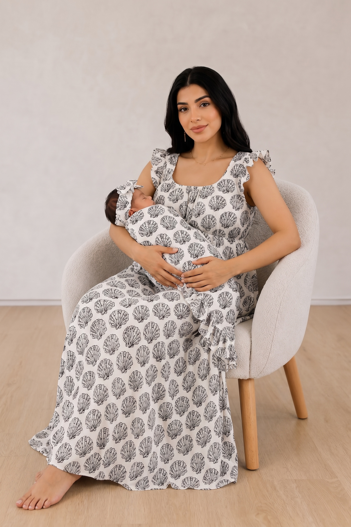 Additional view of Baby Sadafa Ruffle Maternity Robe and Swaddle Set