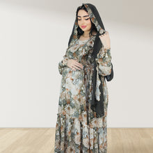 Load image into Gallery viewer, REEM COFFEE BROWN FLORAL DOUBLE ZIPPER MATERNITY AND NURSING DRESS
