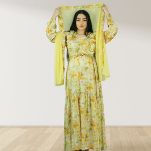 REEM YELLOW FLORAL DOUBLE ZIPPER MATERNITY AND NURSING DRESS