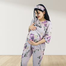 Load image into Gallery viewer, FLORAL PURPLE DROP SHOULDER PAJAMA SET WITH MATCHING BABY ROMPER - STYLED BY MAMA
